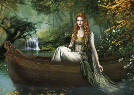 New boat - water, summer, boat, girl, frumusete, fantasy, green, cris ortega, vara, luminos