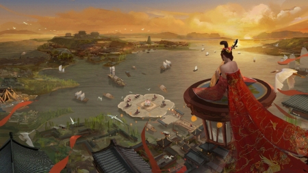 Queen - fantasy, chen xiang, world, queen, red, art, asian, luminos