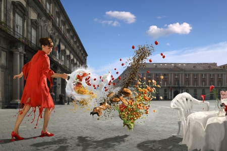 :D - fantasy, thomas herbrich, funny, red, food, girl, situation, creative