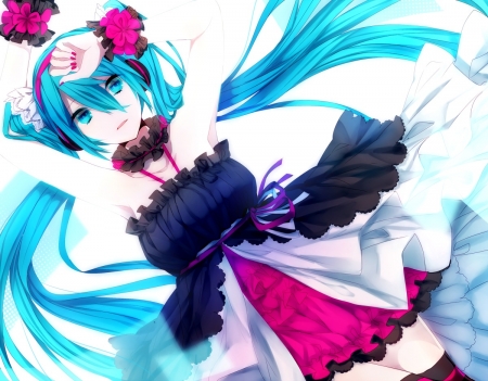 Hatsune Miku - manga, anime, white, blue, girl, hatsune miku, pink, yuu akane