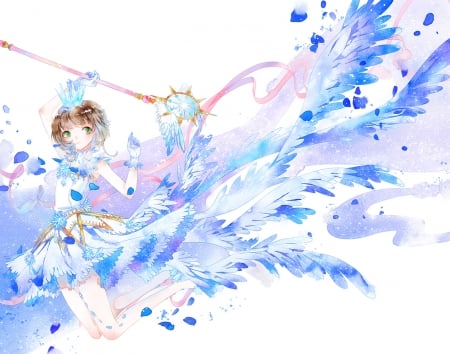 Kinomoto Sakura - kinomoto sakura, girl, white, blue, angedl, anime, card captor sakura, hei yu, manga