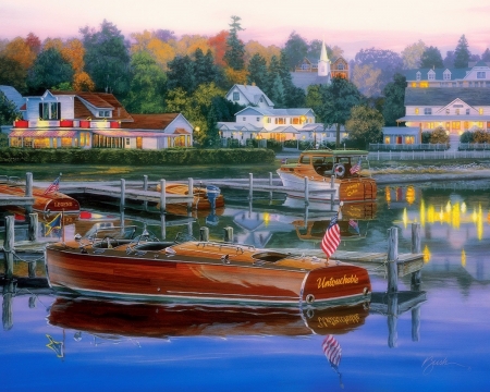 The Legend Lives - summer, attractions in dreams, paintings, boats, nature, villages, lakes, love four seasons, houses