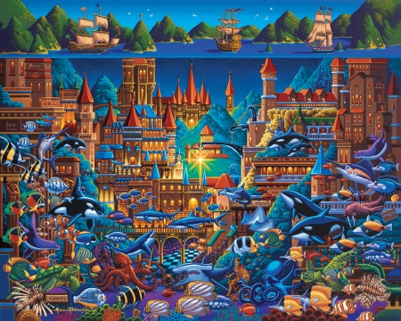 Atlantis - atlantis, painting, art, blue, dowdle, water, pictura