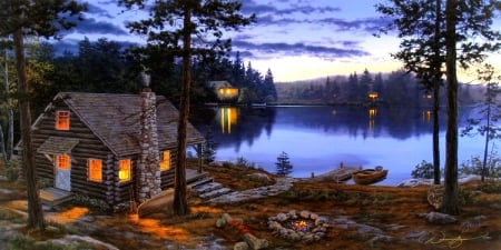 Life Rewards - attractions in dreams, houses, summer, cabins, fire, lakes, nature, love four seasons, sunsets, paintings