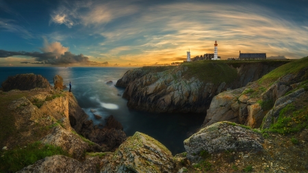 Lighthouse - nature, ocean, sunset, sea