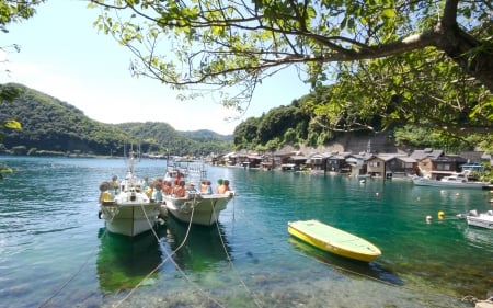 Fishing Village in Japan - village, japan, boats, sea