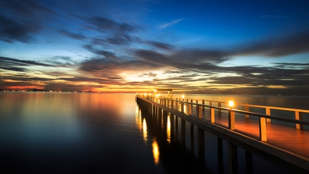 Summer travel - holiday, vacation, wooden pier, sunset