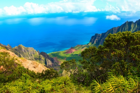 Mountain Sea - hill, sky, ocean, view, mountain, blue, green, sea