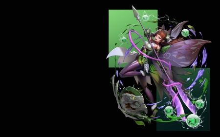 Fantasy girl - black, game, fantasy, purple, green, girl