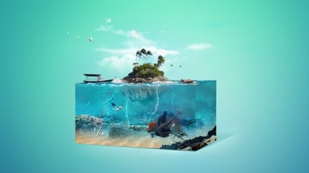 Island - summer, creative, fantasy, water, island, sea, vara, blue