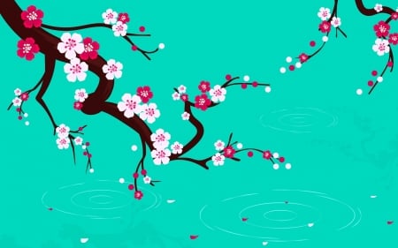 Spring - white, branch, sakura, blue, blossom, spring, flower, pink