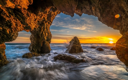 Sunset - cave, sunset, water, summer, sea, vara