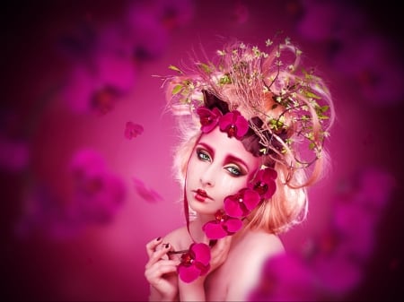 Orchid - face, girl, lilifilane, pink, orchid, creative, fantasy, model