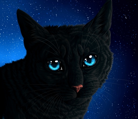 Black cat - black, fantasy, pisica, blue, eyes, cat