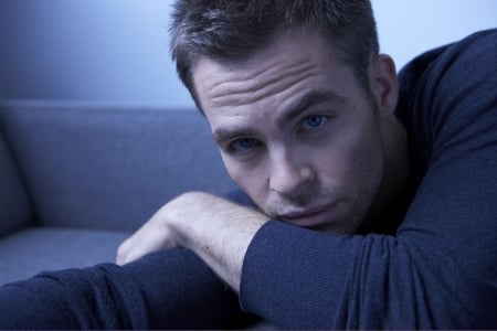 Chris Pine - face, chris pine, actor, blue, man