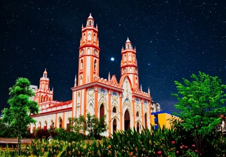 Amazing Building - moon, building, night, green