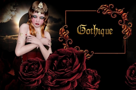 GOTHIC - female, red, flowers, rose, gothic