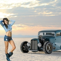 Cowgirl and a '32 Ford Hotrod