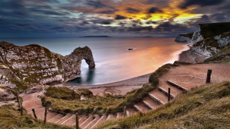 Ocean Beach - nature, ocean, stair, beach, landscape, clouds