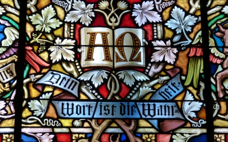 Bible in Stained Glass - window, church, bible, stained glass