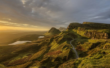 Landscape with Hills - nature, hills, landscape, fog, road