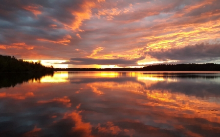 Sunset above Lake - nature, lake, landscape, twilight, sunset