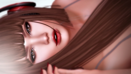 Girl - frumusete, fantasy, headphones, rendering, girl, face, luminos