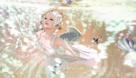 Angel - bird, rendering, wings, girl, pasare, angel