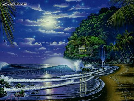 Water Dance Honeymoon Hideaway - oceans, moon, abstract, night, moonlight, fantasy