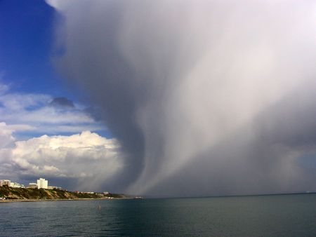 Tropical rain shower - coastline, rain, tropical, shower, coast