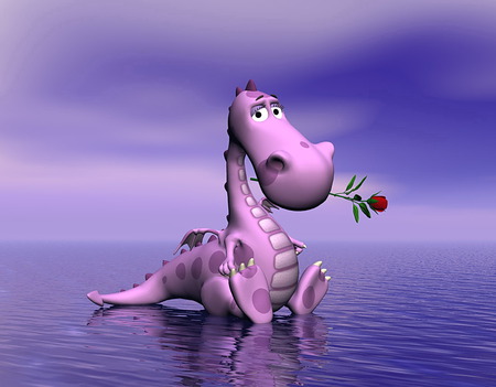 Purple Dragon Rose - water, dragon, purple, rose, 3d, love