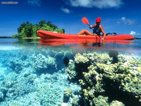 Kayaking in Calm Clear Water Kennedy Island Solomon Islands - sports, vacation, solomon islands, water, kayaking