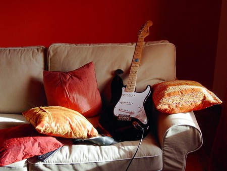 guitar - style, guitar, peace, red, music