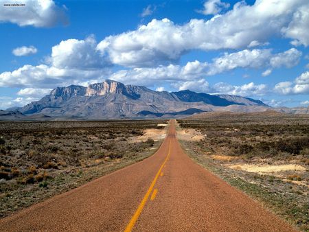 Lonesome Highway Guadalupe Mountains Texas - lonesome highway, highways, guadalupe mountains, photography, texas, mountains, highway, plains, clouds, lonesome highway guadalupe mountains texas, perspective, desert, guadalupe mountains texas