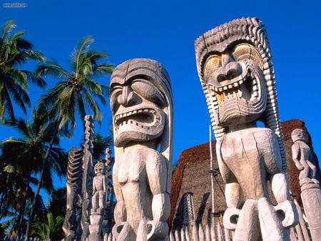 Puuhonua o Honaunau National Historical Park Hawaii - palms, historical parks, photography, travel, hawaii, tikis