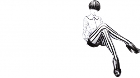 Girl - black, manga, anime, white, girl, sawasawa, monochrome, stripes