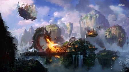 Dragon's attack - attack, fantasy, dragon, fire