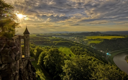 Sunset Over The Castle,Saxony,Germany