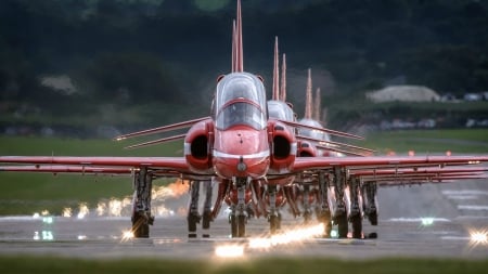 British Red Arrows Team - aircraft, brititsh, red, military