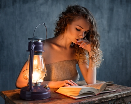 Unknown Model - Blonde, book, reading, blonde, lamp, babe, lady, woman, model