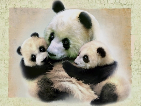 Panda bears - animal, cute, black, art, white, cub, bear, howard robinson, panda