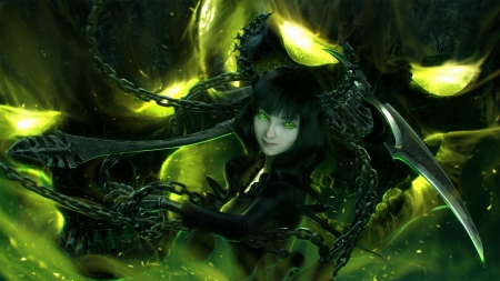 Dead master - girl, chain, luminos, green, fantasy