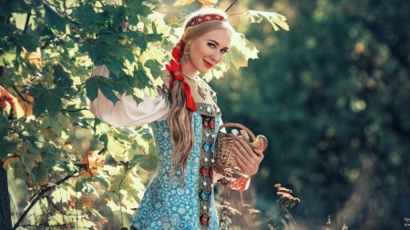 Beauty - woman, girl, russian style, basket, model