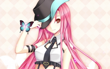 Anime girl - hat, cowgirl, anime, anime girl, longhair, butterfly