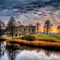 Stone Fort On An Island At Sunset