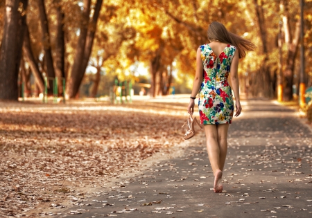 Barefoot - sweet, tree, girl, forest