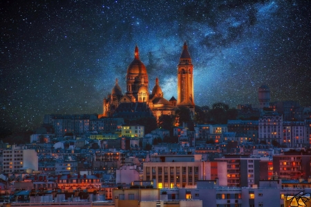 Paris under stars - space, fun, Paris, galaxies, stars, cool