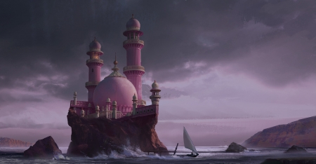 King's castle - water, palace, sea, asim steckel, fantasy, king, art, castle, luminos