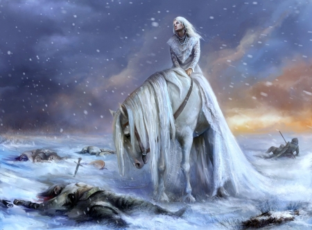 After - elf, horse, girl, luminos, winter, cal, fantasy