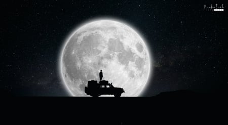 â™¥ - white, moon, silhouette, car, man, luna, black, fantasy